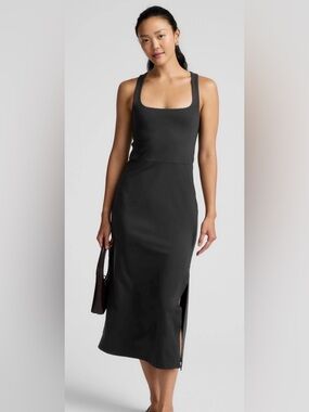 Beyond Yoga Black Square-Neck Midi Sheath Dress NWT